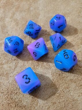 Blue-Purple Gradient RPG Dice Set with Black Numbering
